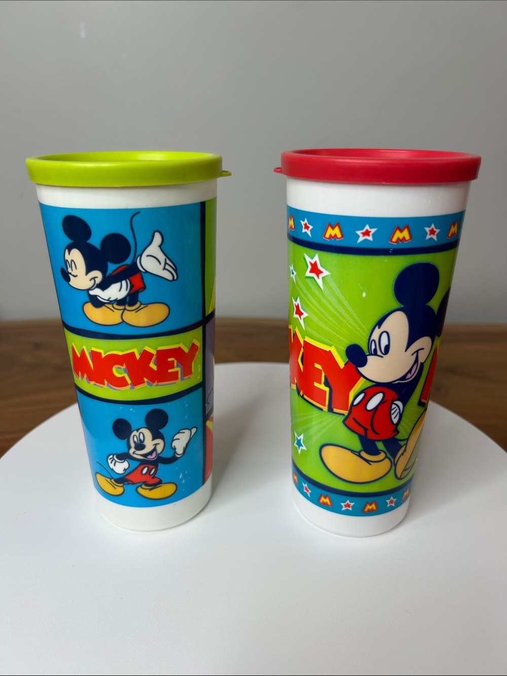 Vintage Disney Mickey Mouse Tupperware 16 oz Tumblers Set of 2 w/ Lids